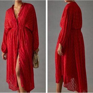Anthropologie Women's Allene Shimmer Maxi Dress W/ Gold Metallic in Red Size XXS